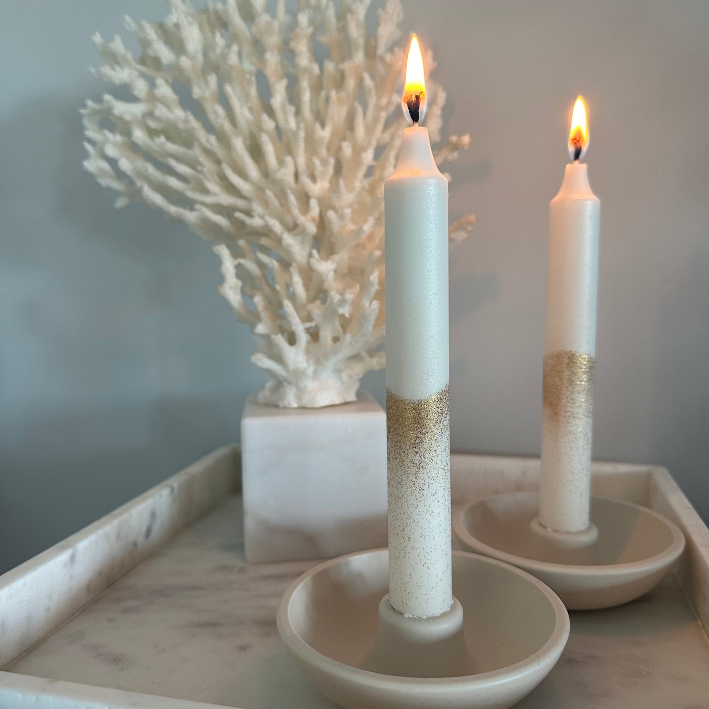 4 pk stearinlys, hvit/glitterfade