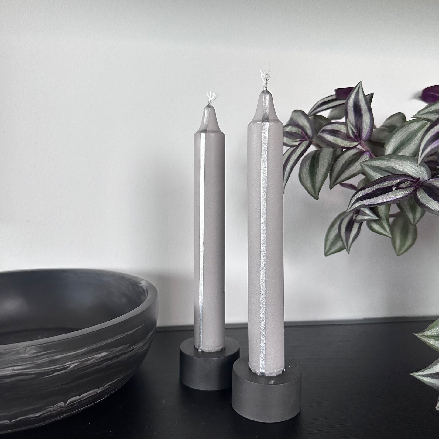4 pk stearinlys, grå/sølv