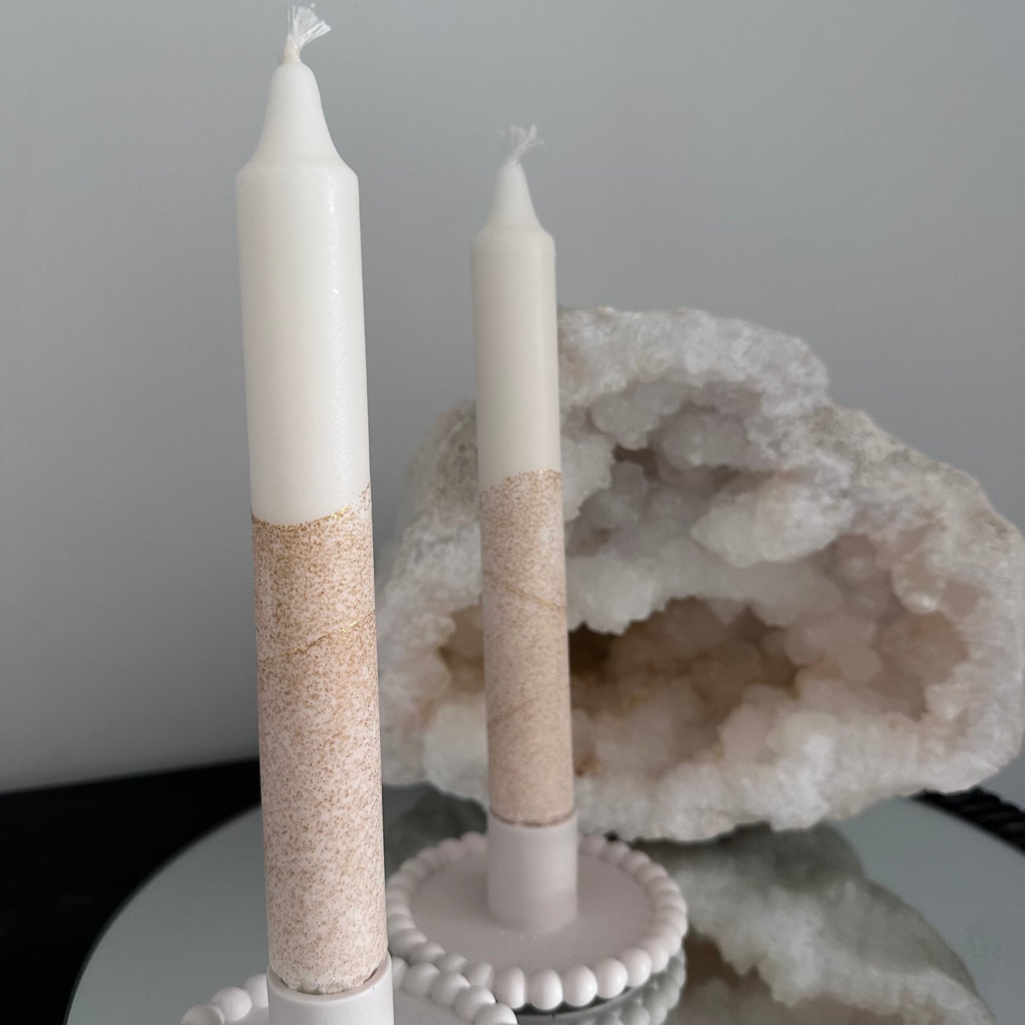 4 pk stearinlys, beige/gull