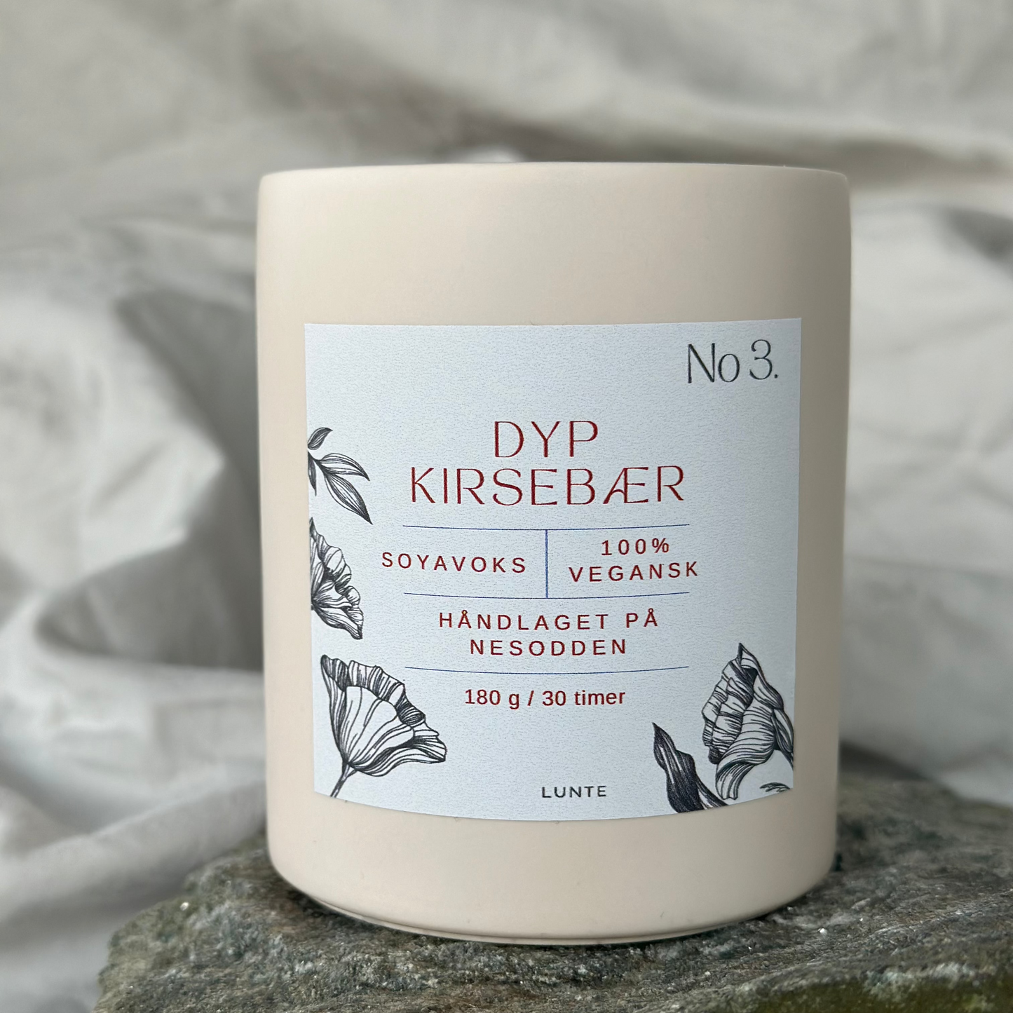 No 3. Dyp Kirsebær Duftlys, 180 gr