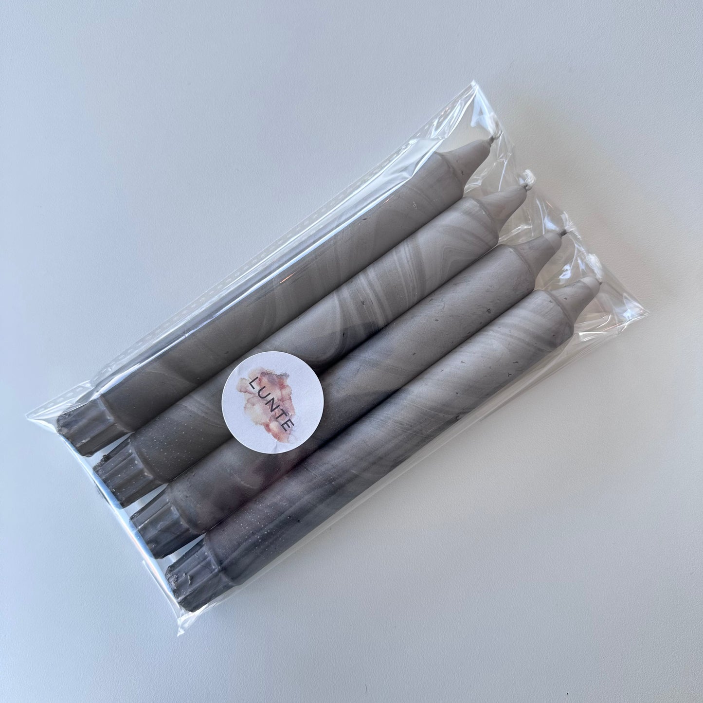 4 pk stearinlys, grå/sort/marmor