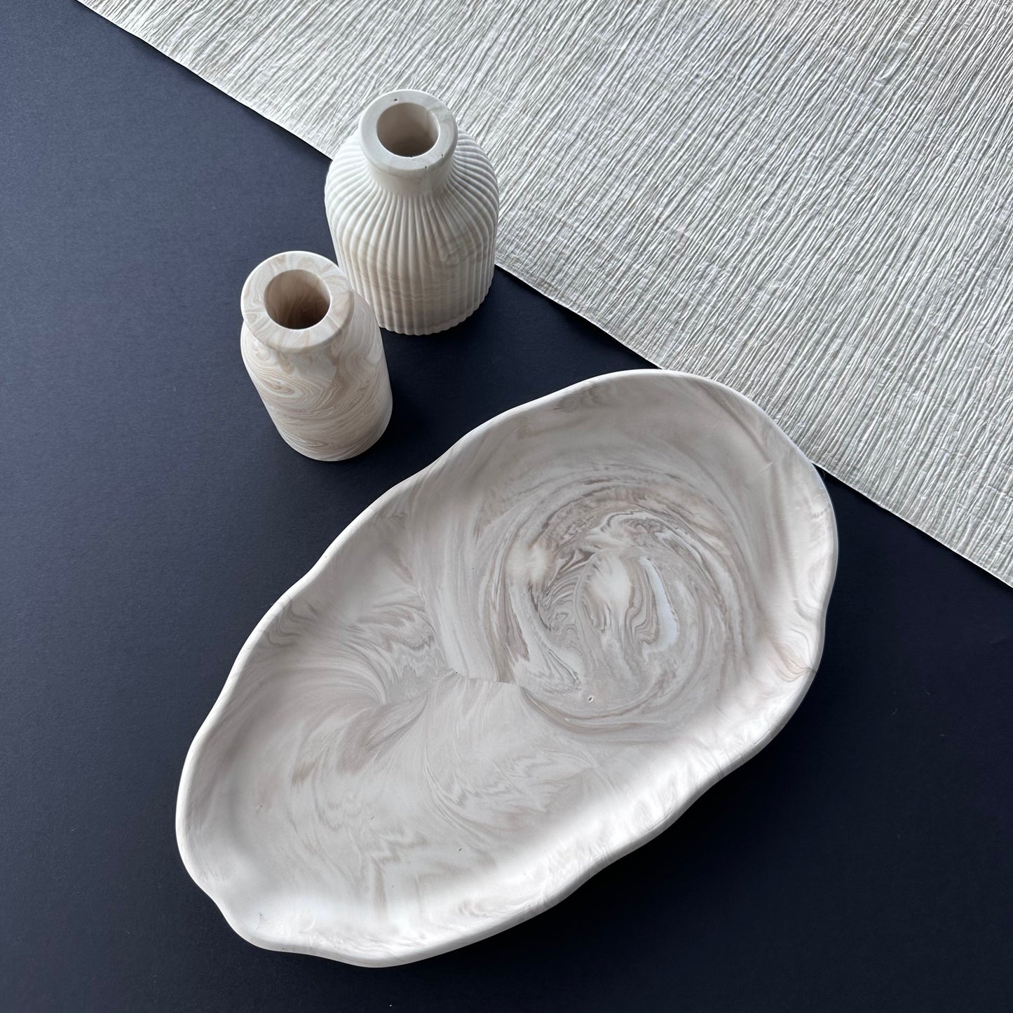 Fat, Stort avlangt, Beige/Marmorert