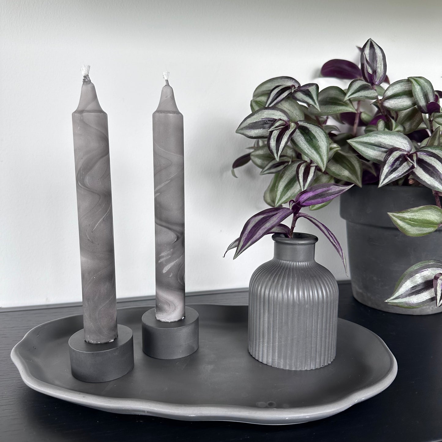 4 pk stearinlys, grå/sort/marmor