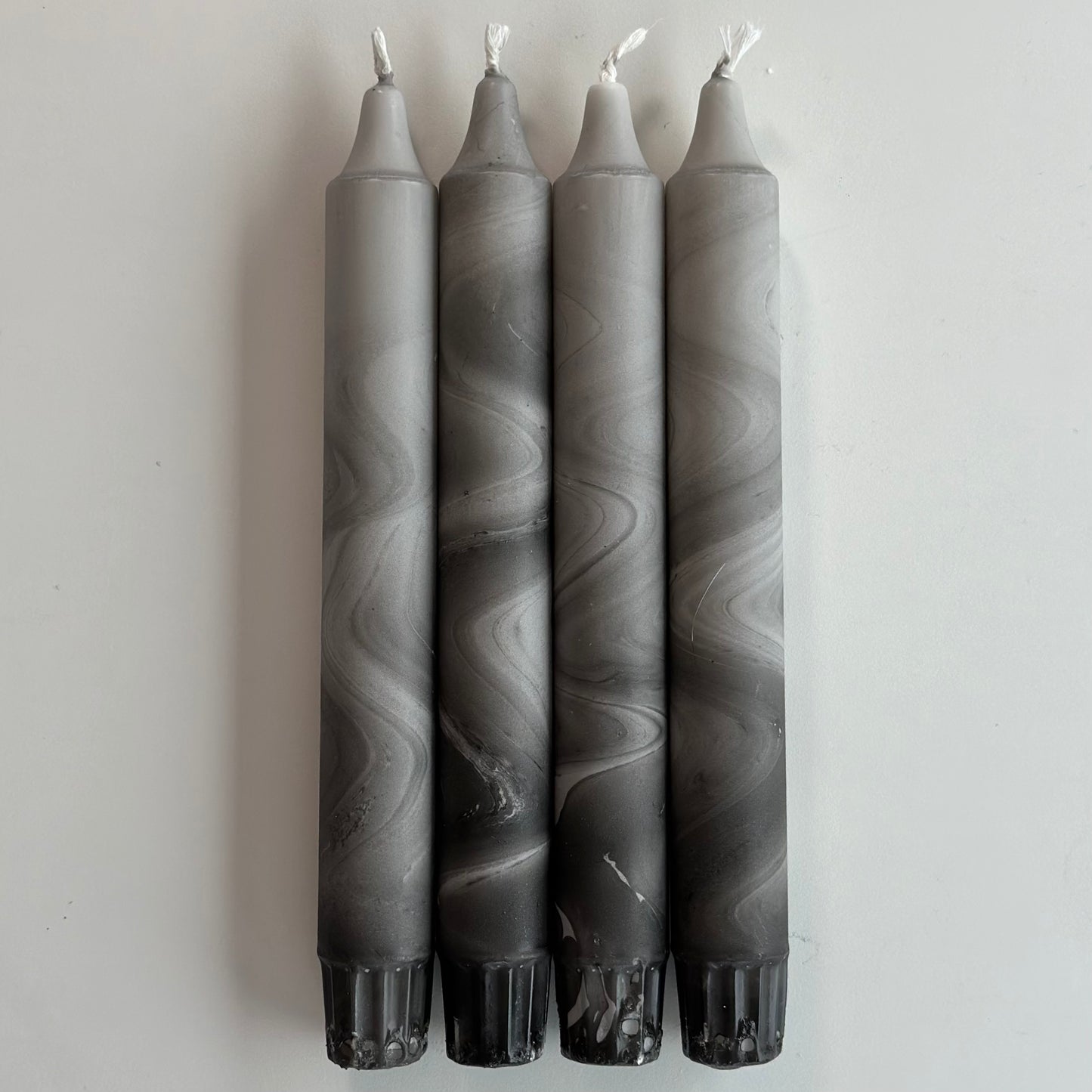4 pk stearinlys, grå/sort/marmor